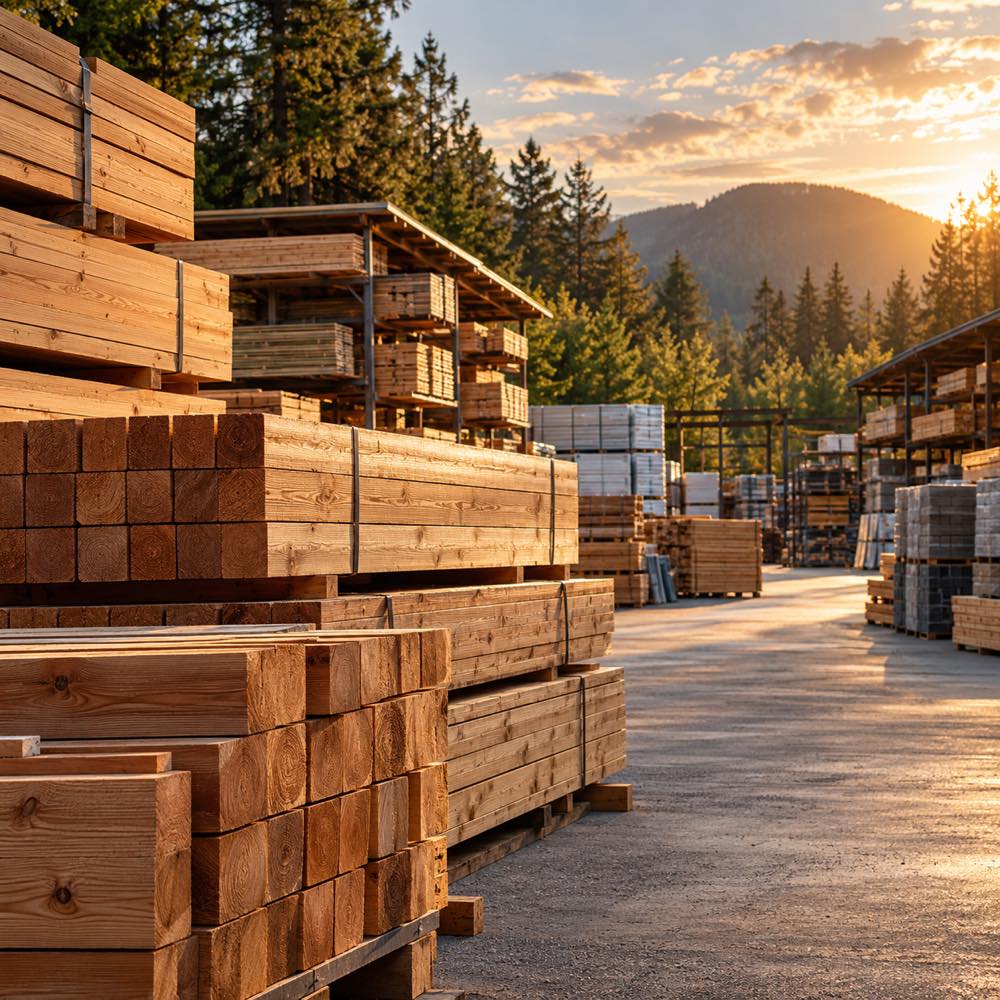 Stacked lumber at a BuildState materials yard